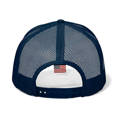 Back view of Kati AM350M custom hat in navy and usa mesh