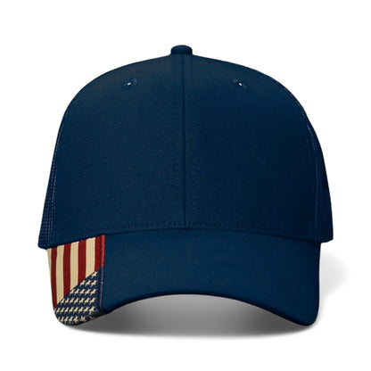 Front view of Kati AM350M custom hat in navy and usa mesh