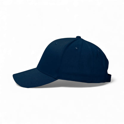 Left side view of Kati AM350 custom hat in navy and usa