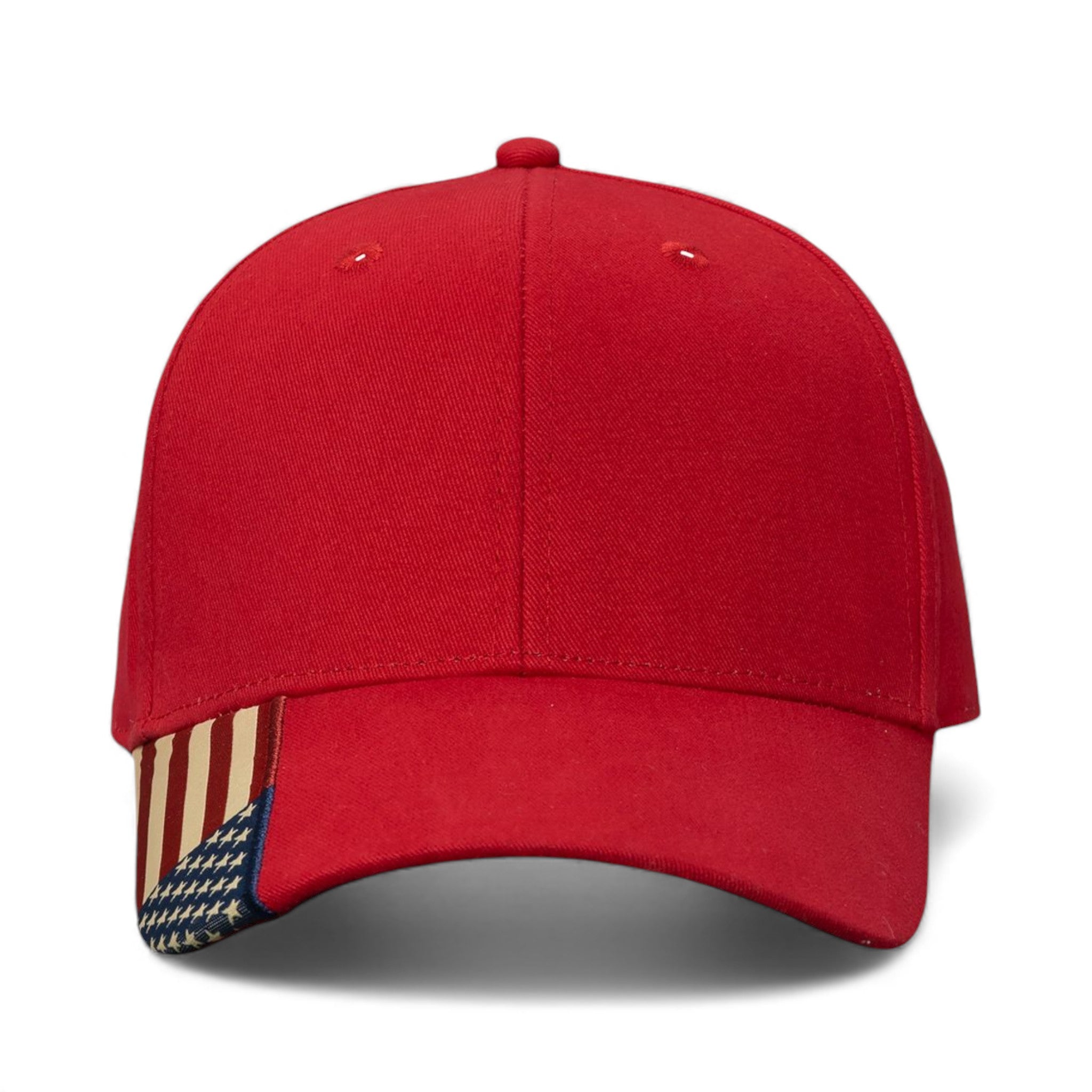 Front view of Kati AM350 custom hat in red and usa