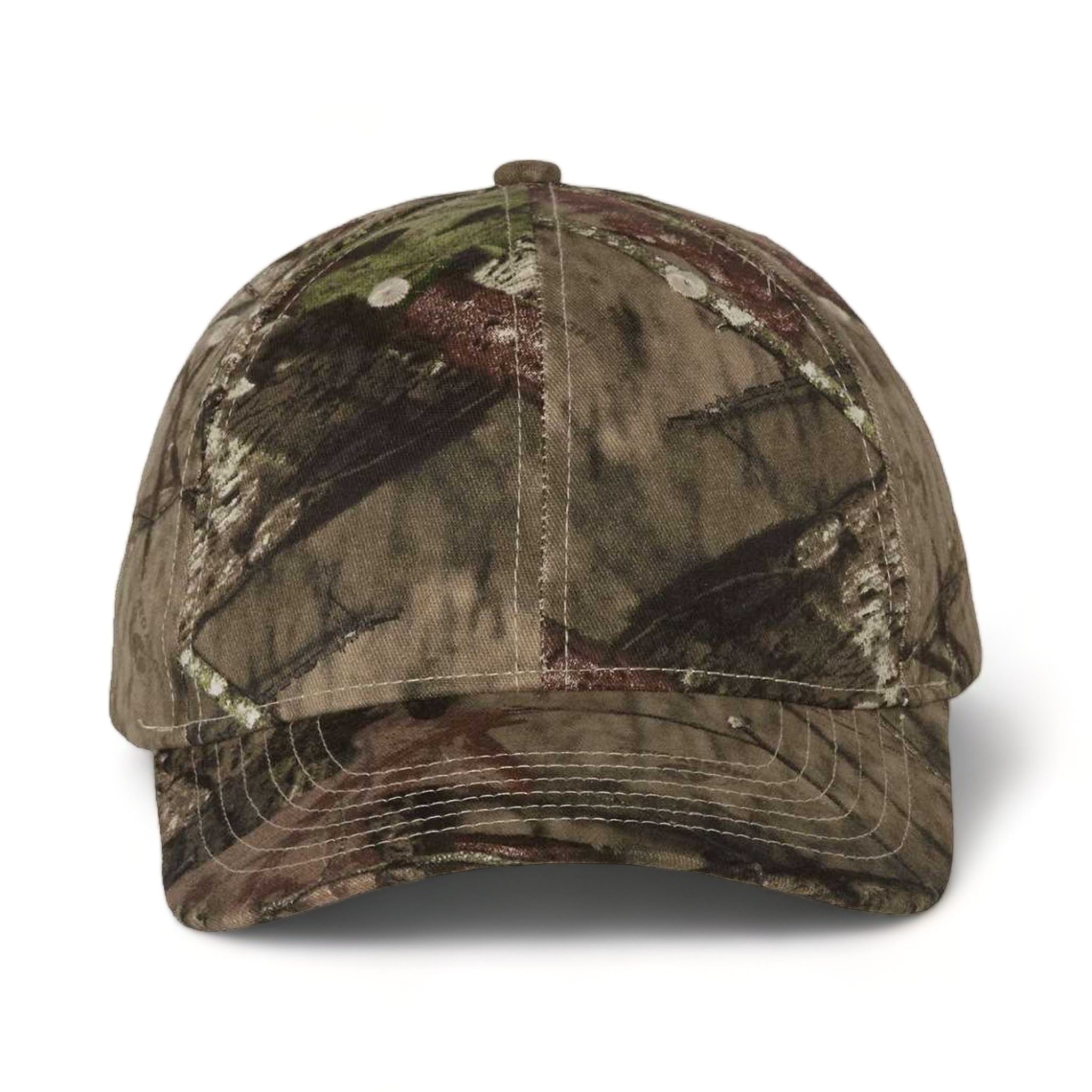 Front view of Kati LC10 custom hat in mossy oak country