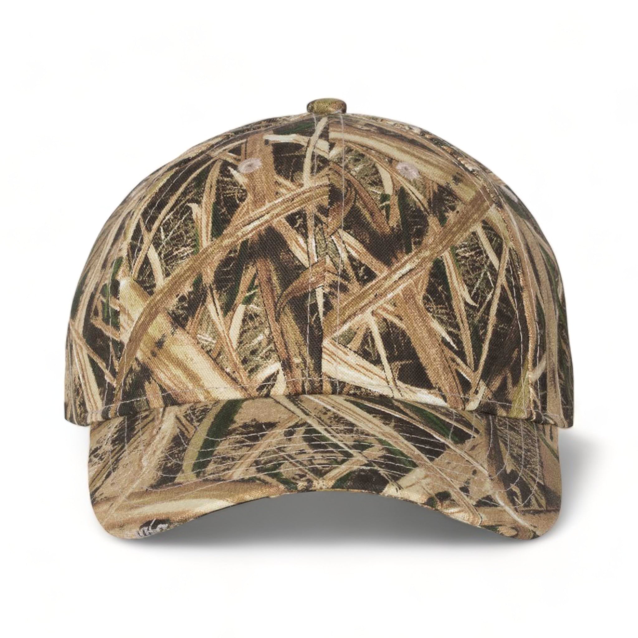 Front view of Kati LC10 custom hat in mossy oak shadow grass blades