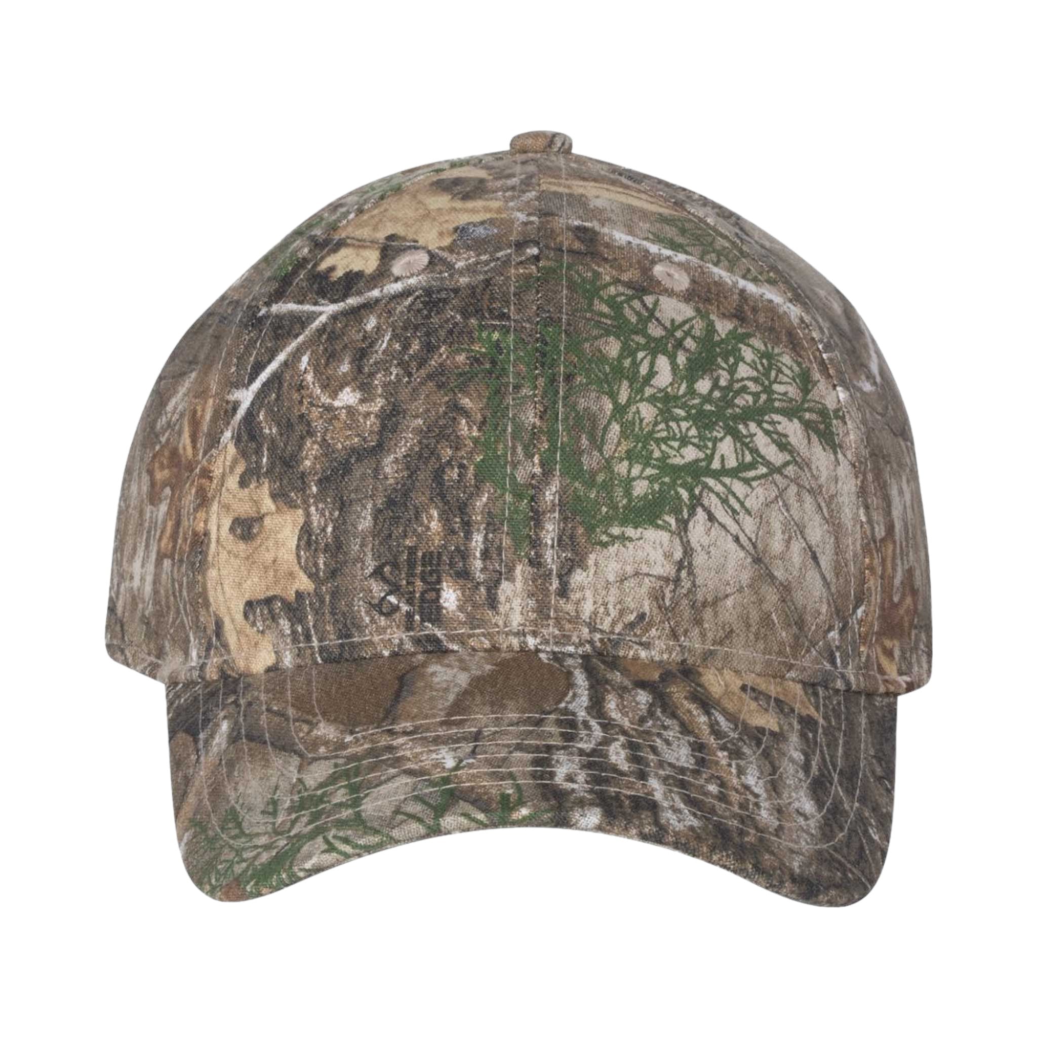 Front view of Kati LC10 custom hat in realtree edge