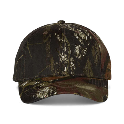Front view of Kati LC15V custom hat in mossy oak breakup