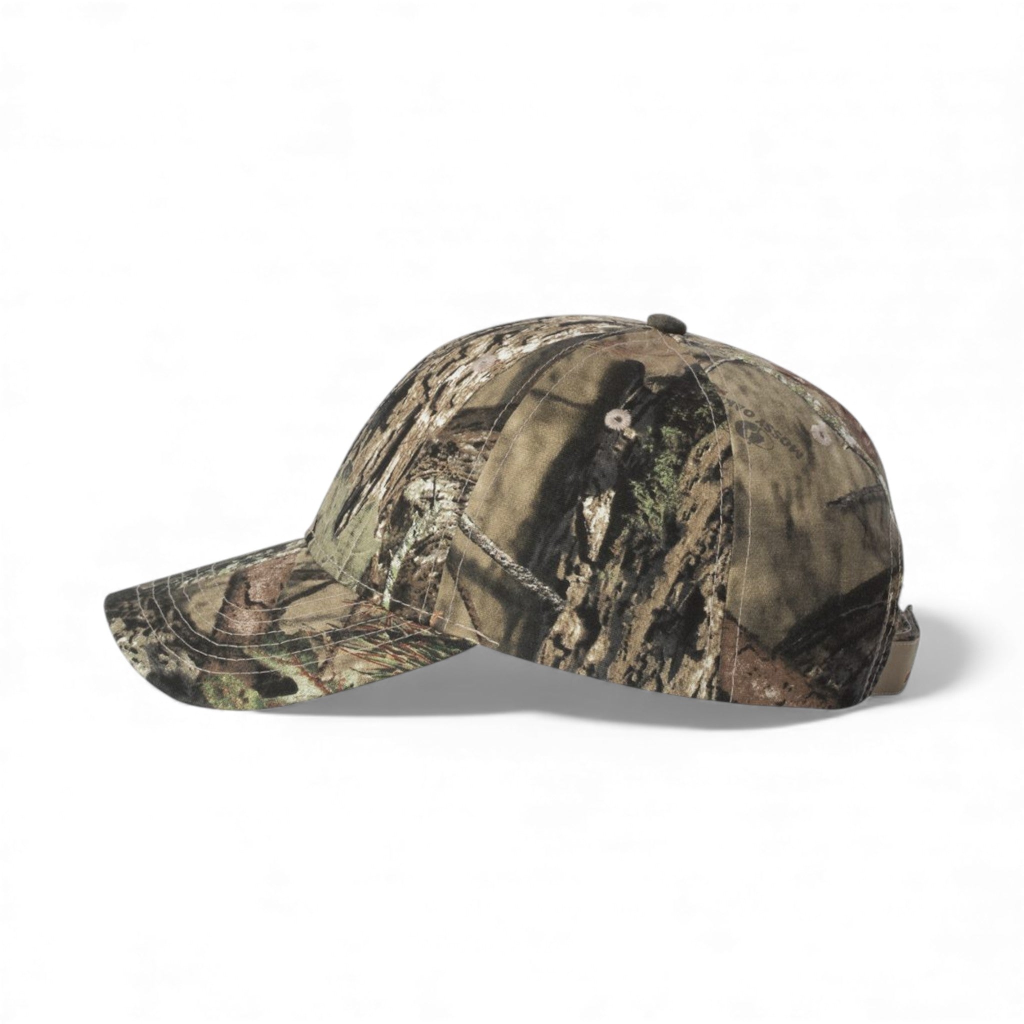 Left side view of Kati LC15V custom hat in mossy oak country