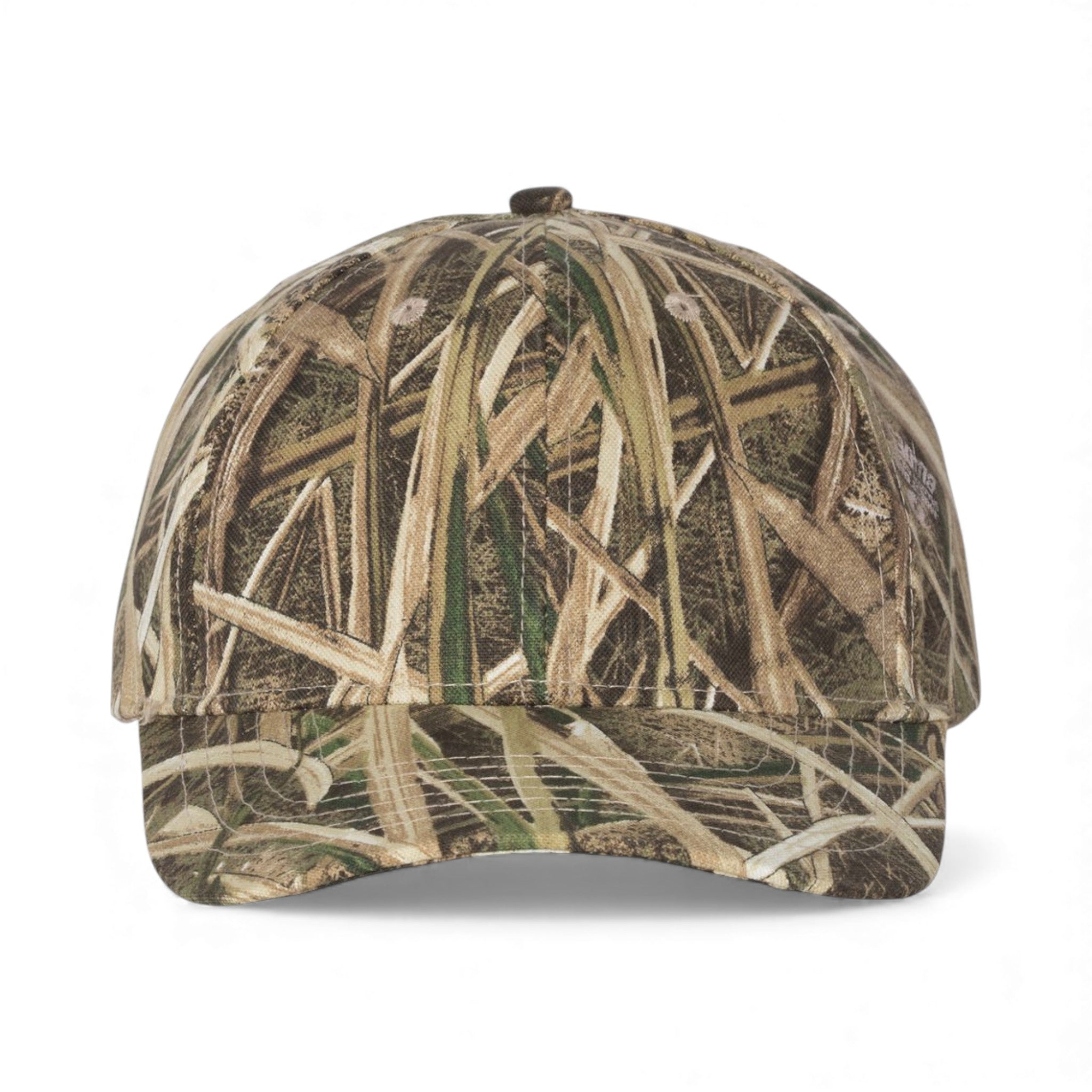 Front view of Kati LC15V custom hat in mossy oak shadow grass