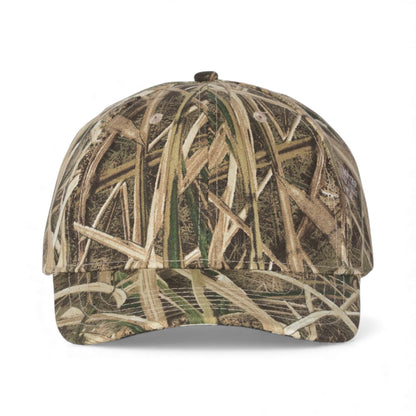 Front view of Kati LC15V custom hat in mossy oak shadow grass