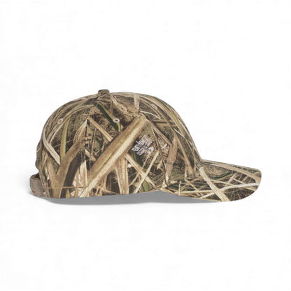 Right side view of Kati LC15V custom hat in mossy oak shadow grass