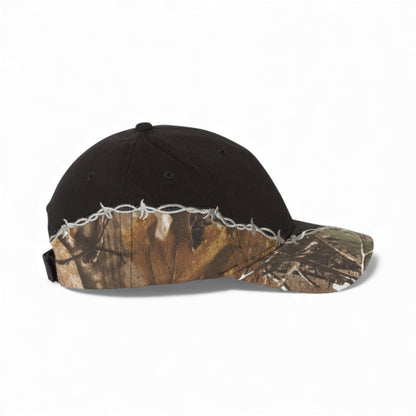 Right side view of Kati LC4BW custom hat in black and realtree ap