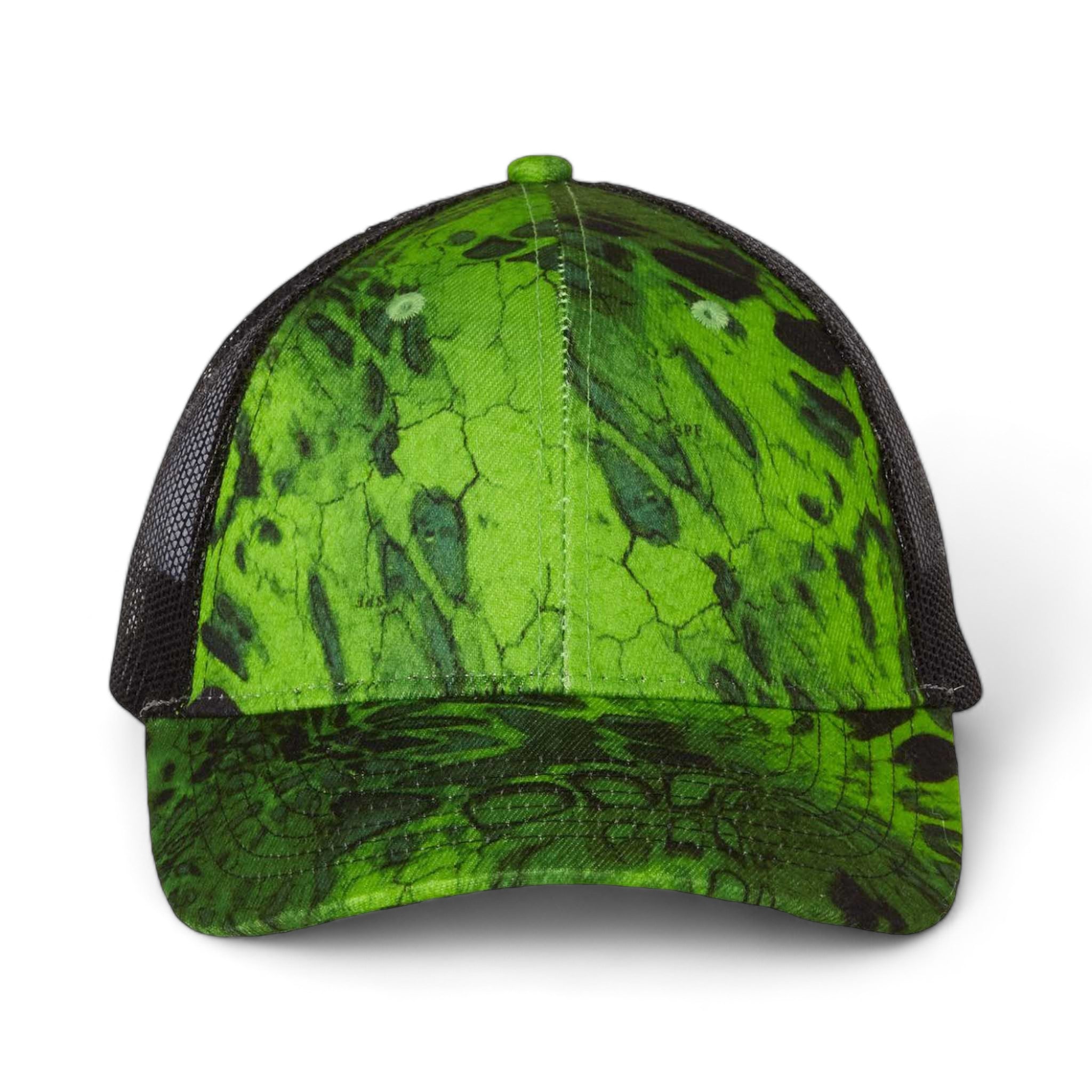 Front view of Kati LC5M custom hat in prym1 amped green and black