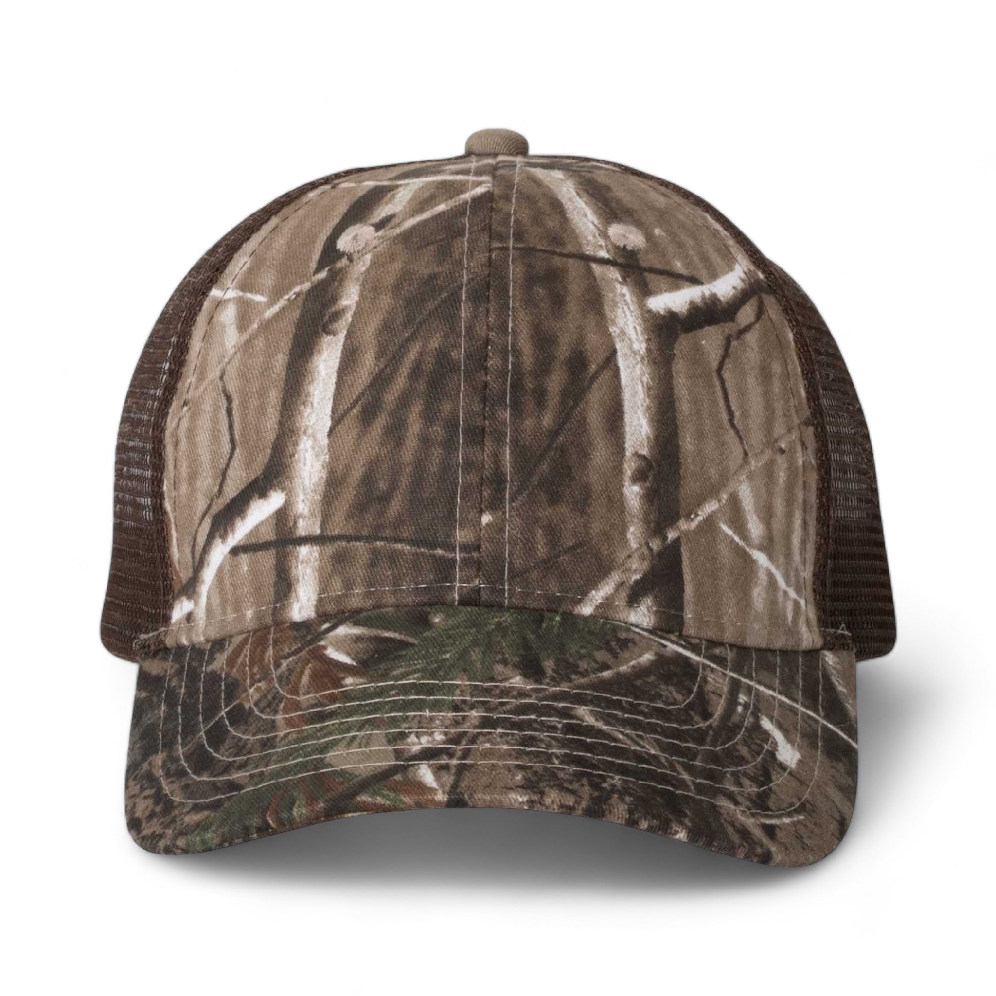 Front view of Kati LC5M custom hat in realtree ap and brown