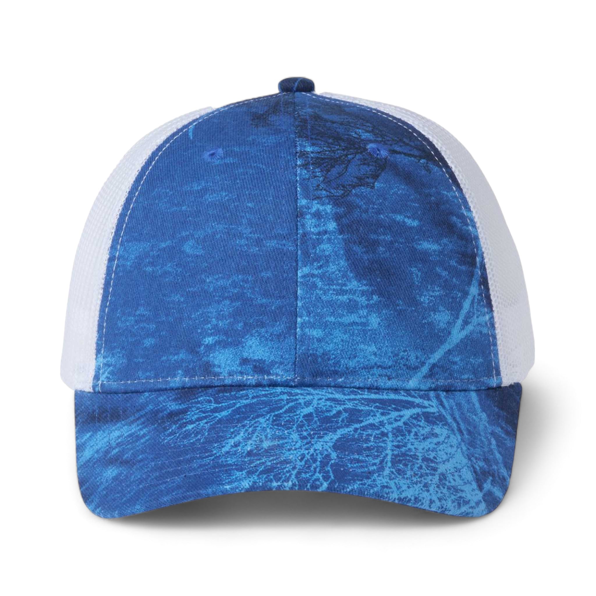 Front view of Kati LC5M custom hat in realtree fishing blue and white