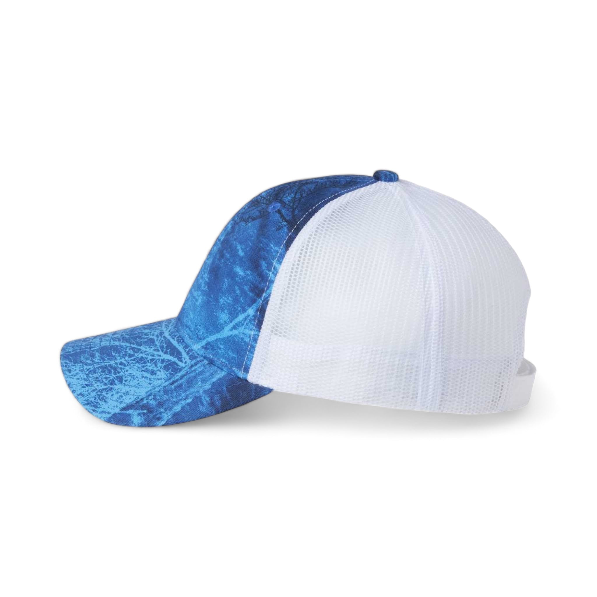 Side view of Kati LC5M custom hat in realtree fishing blue and white