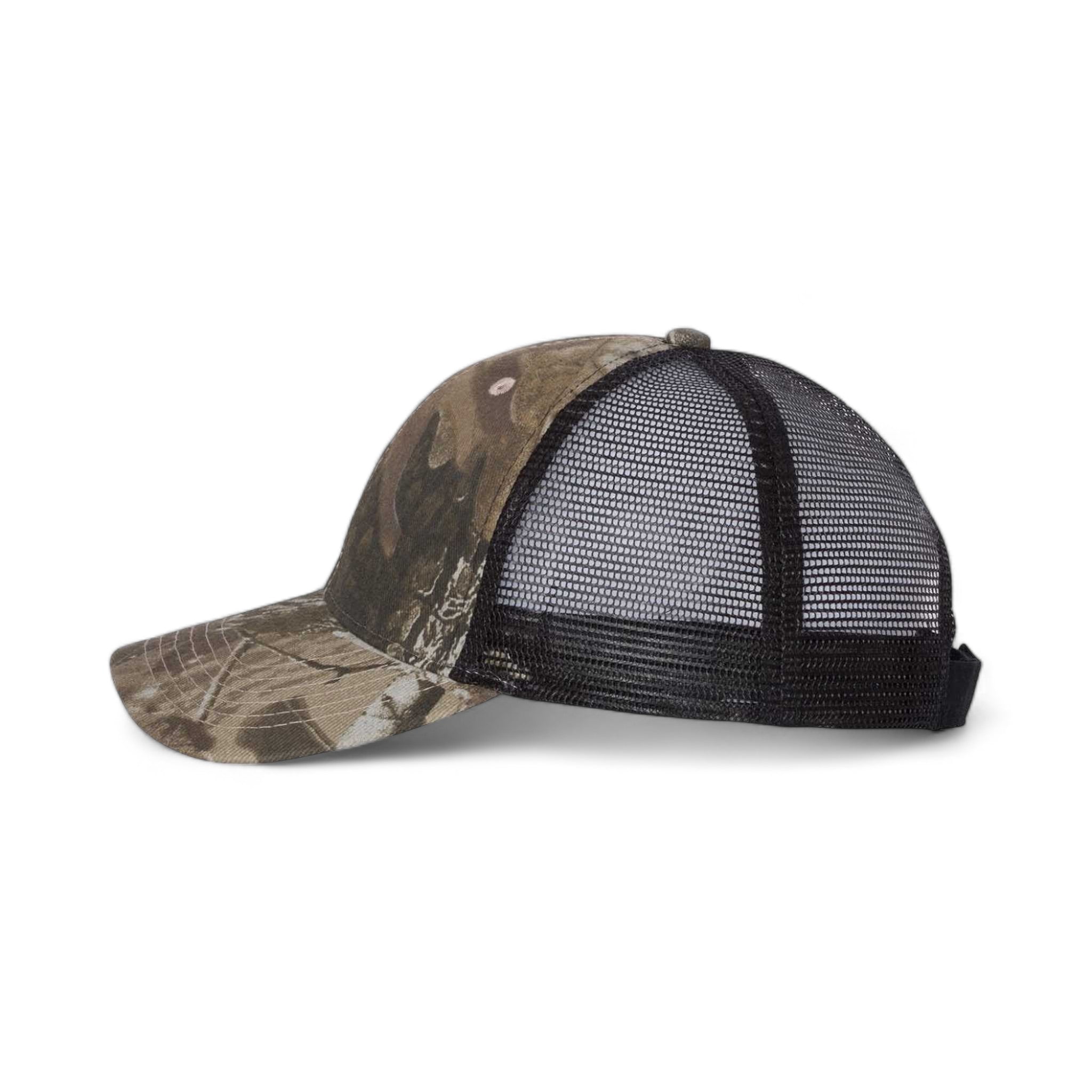Side view of Kati LC5M custom hat in realtree hardwoods and black