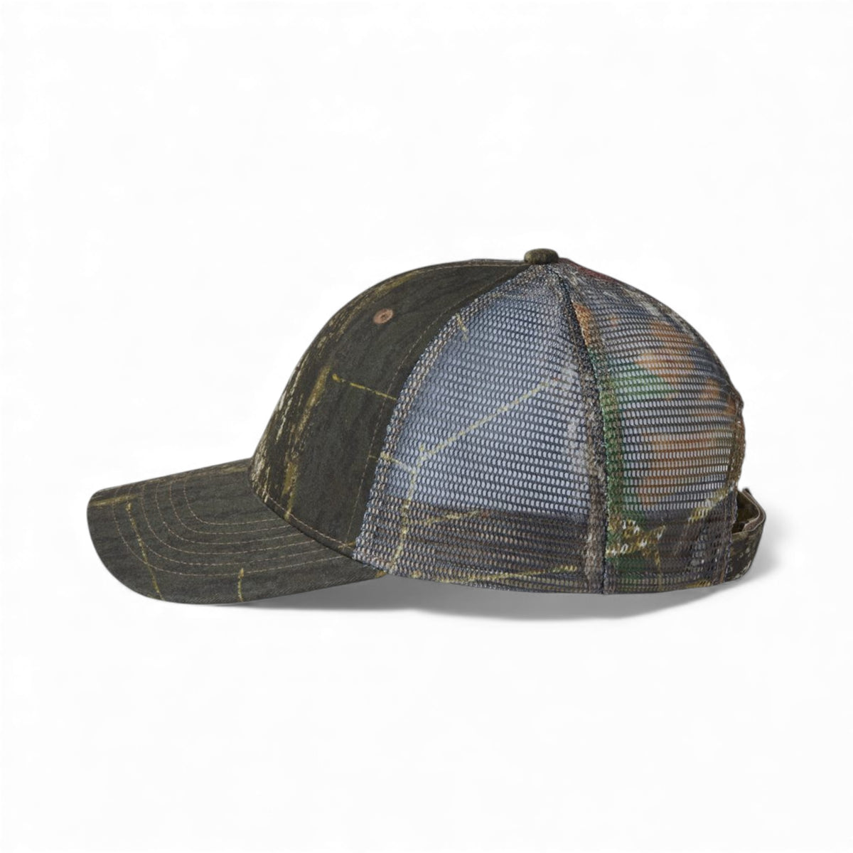 Left side view of Kati LC5M custom hat in breakup and breakup