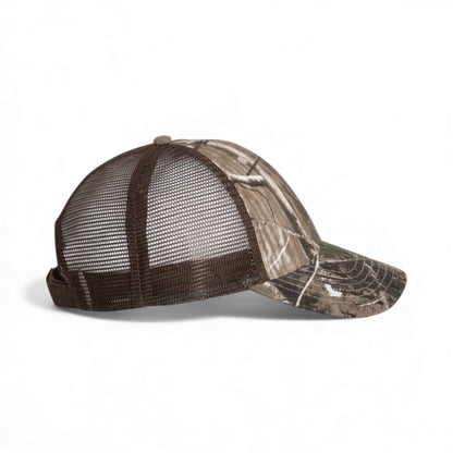 Right side view of Kati LC5M custom hat in realtree ap and brown