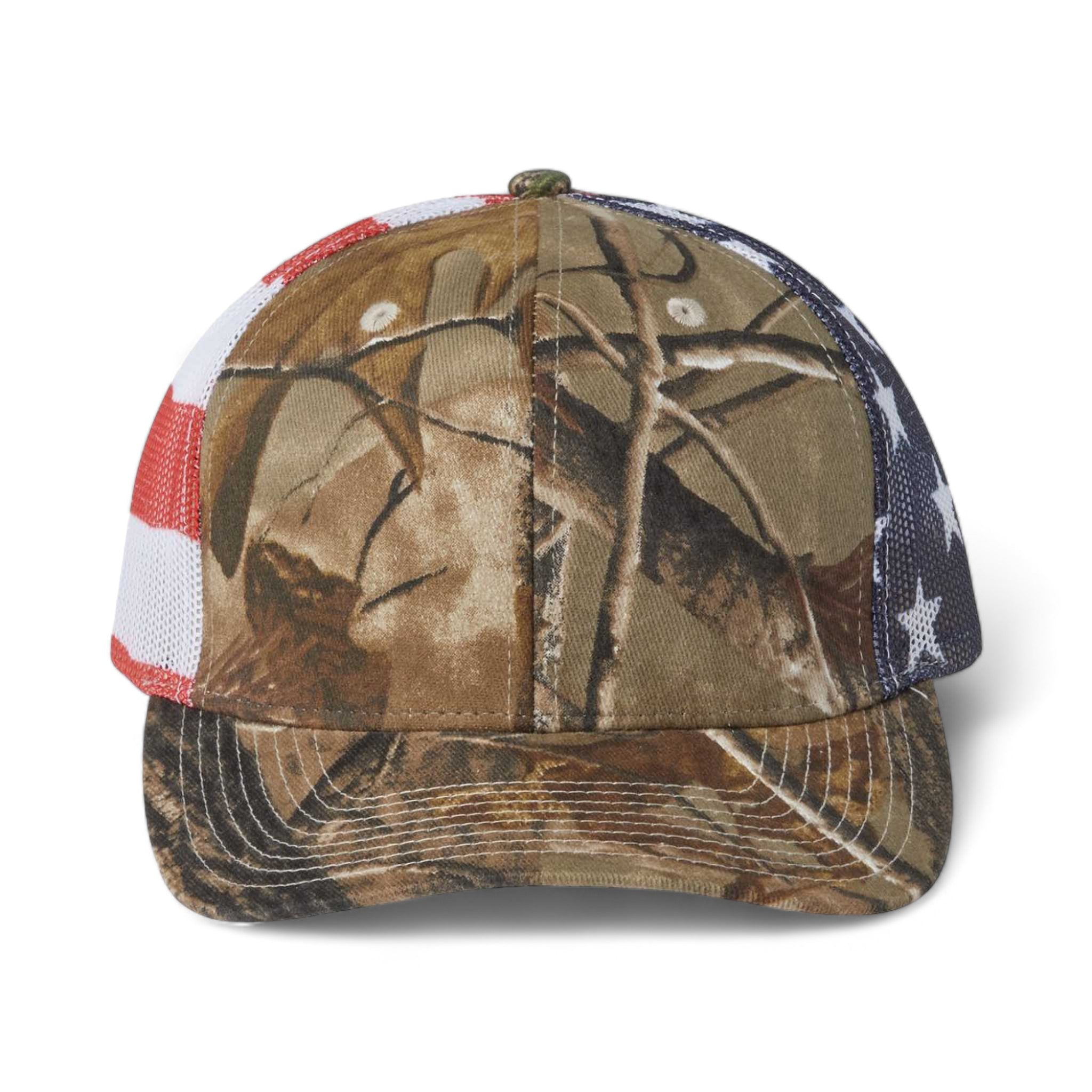 Front view of Kati S700M custom hat in all purpose and usa flag