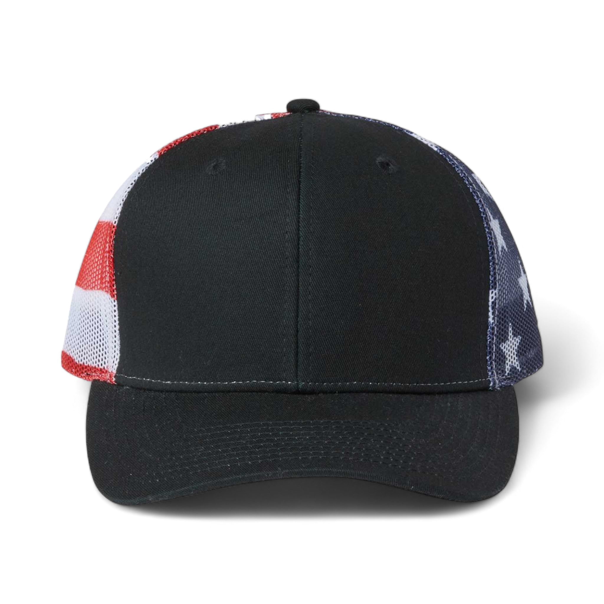 Front view of Kati S700M custom hat in black and usa flag