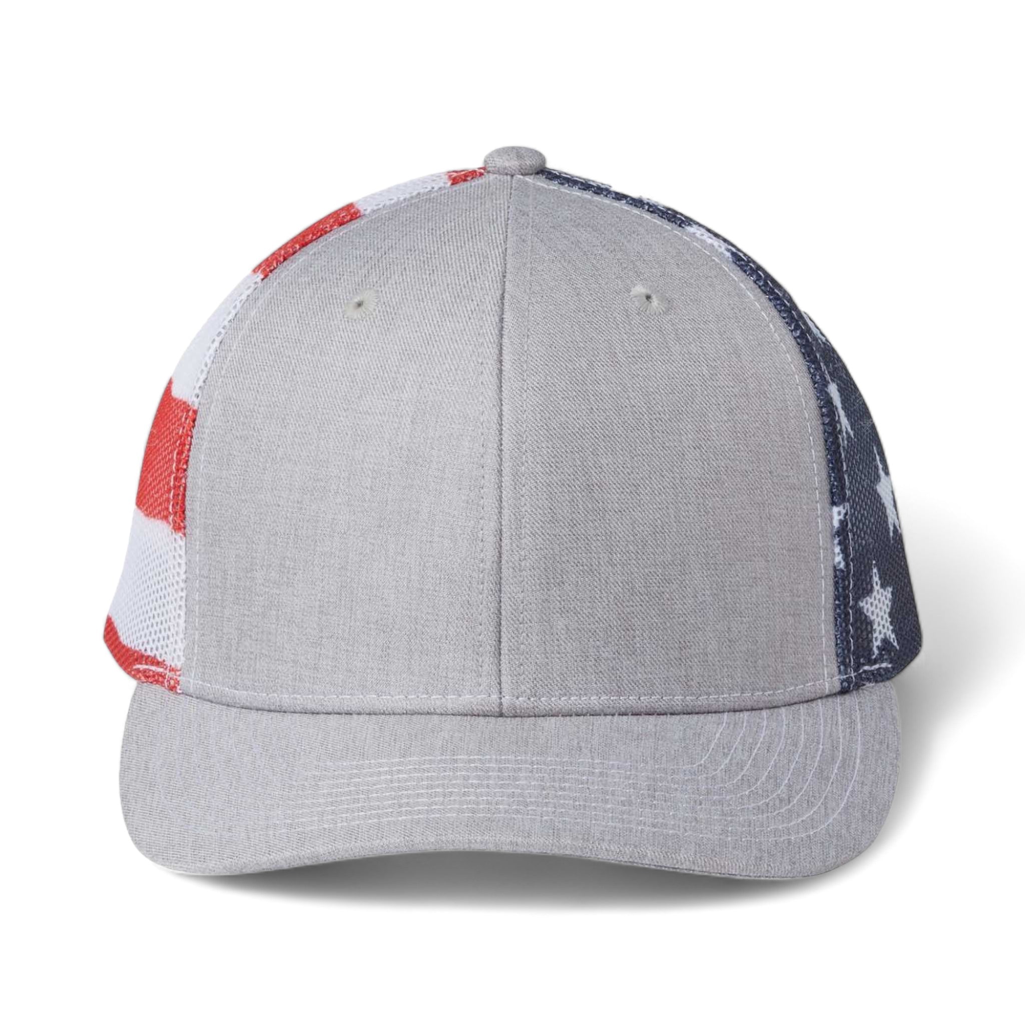 Front view of Kati S700M custom hat in heather and usa flag