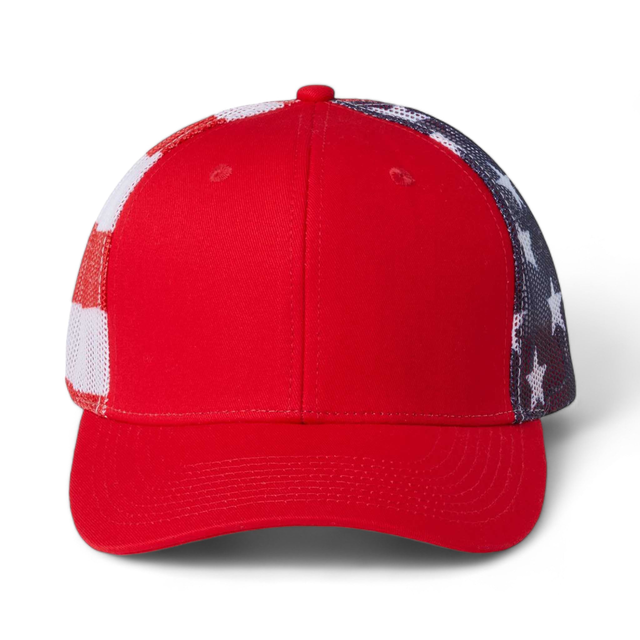 Front view of Kati S700M custom hat in red and usa flag