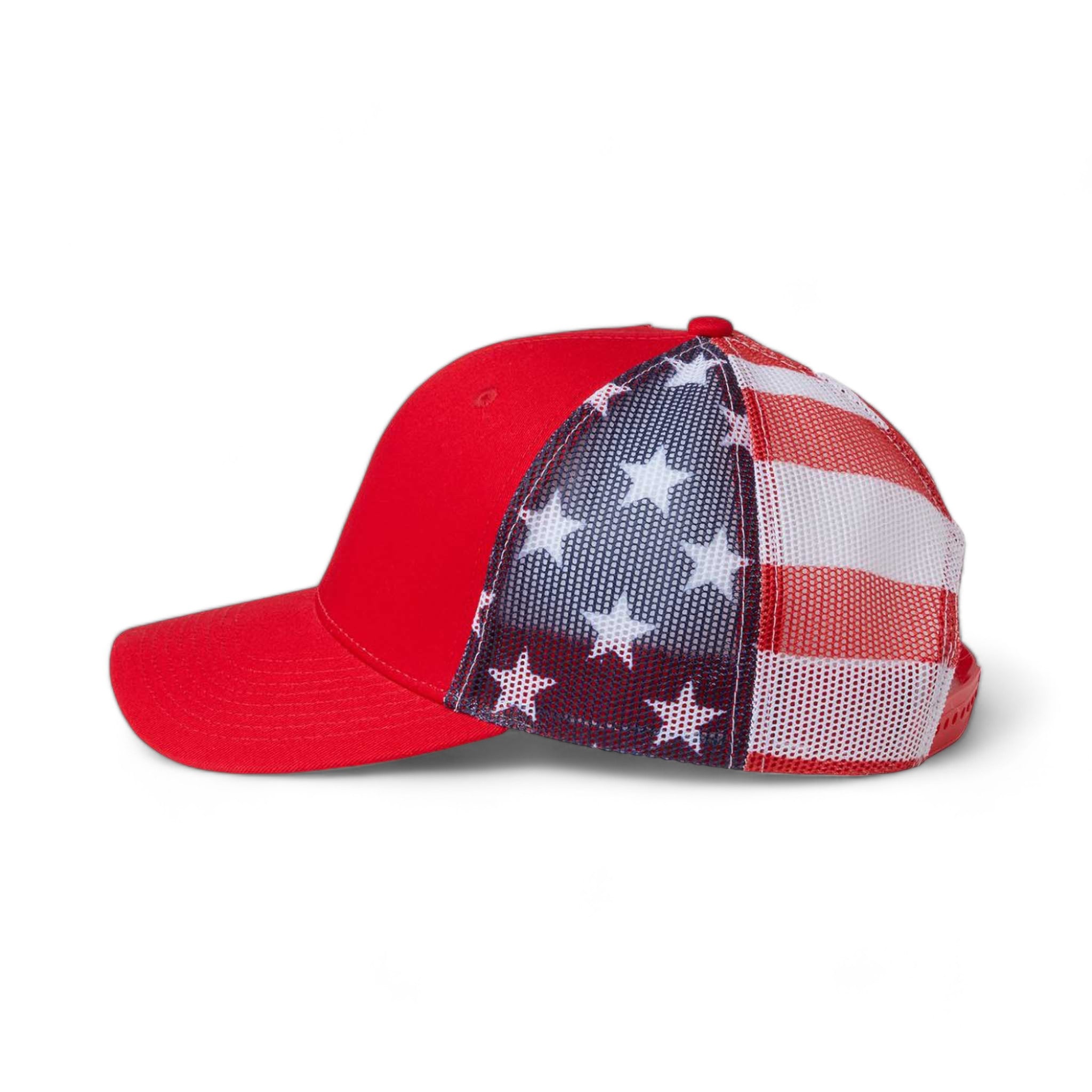 Side view of Kati S700M custom hat in red and usa flag