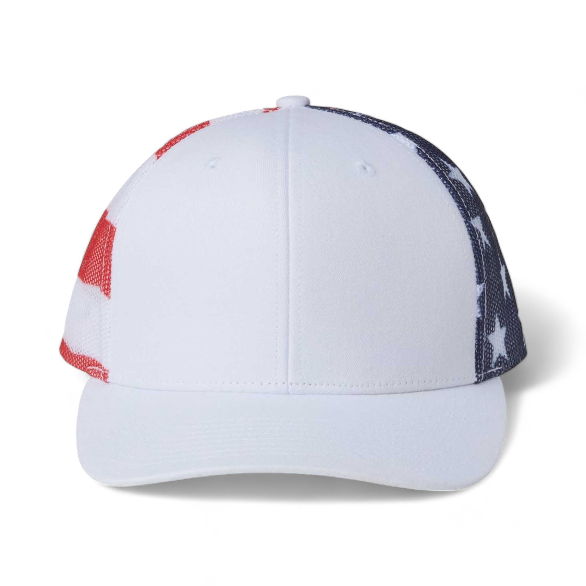 Front view of Kati S700M custom hat in white and usa flag