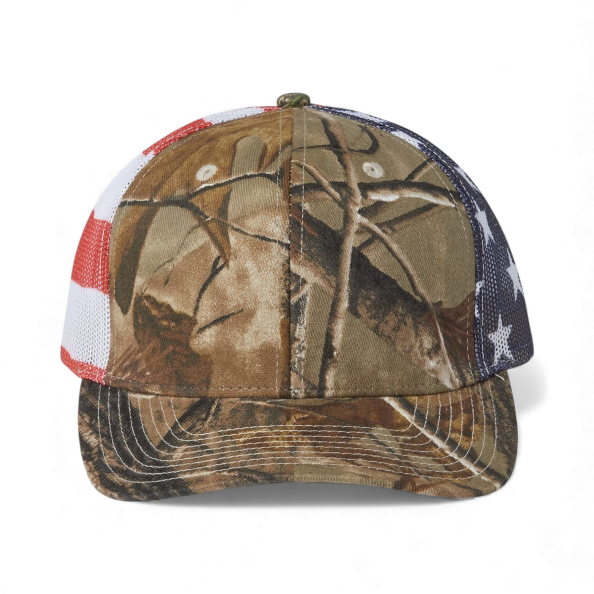 Front view of Kati S700M custom hat in all purpose and usa flag