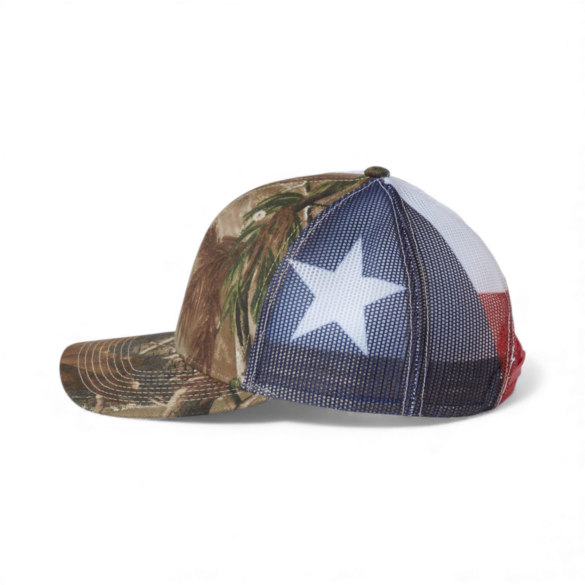 Left side view of Kati S700M custom hat in all purpose and texas flag