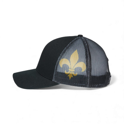 Left side view of Kati S700M custom hat in black, black and fleur de lis