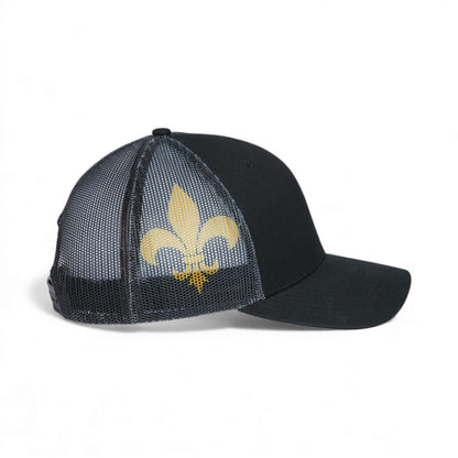 Right side view of Kati S700M custom hat in black, black and fleur de lis
