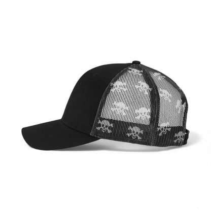 Left side view of Kati S700M custom hat in black, black and skull