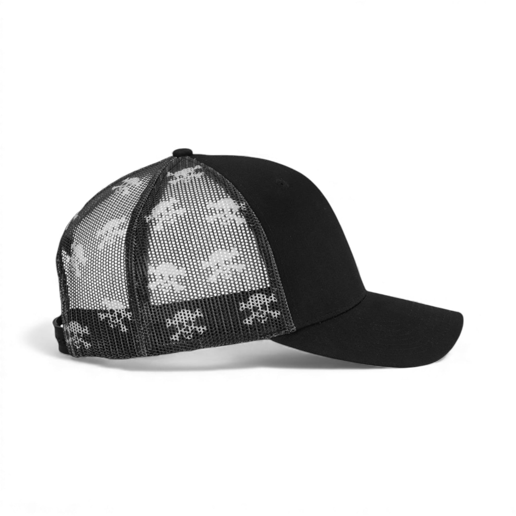 Right side view of Kati S700M custom hat in black, black and skull