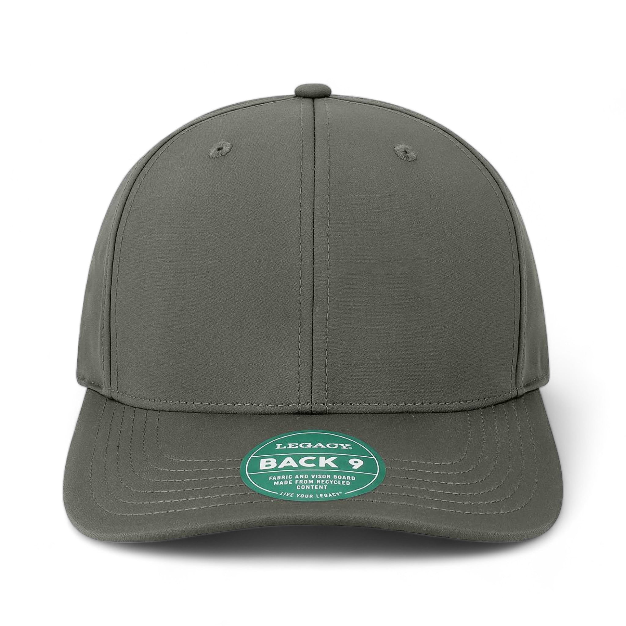 Front view of LEGACY B9A custom hat in dark grey