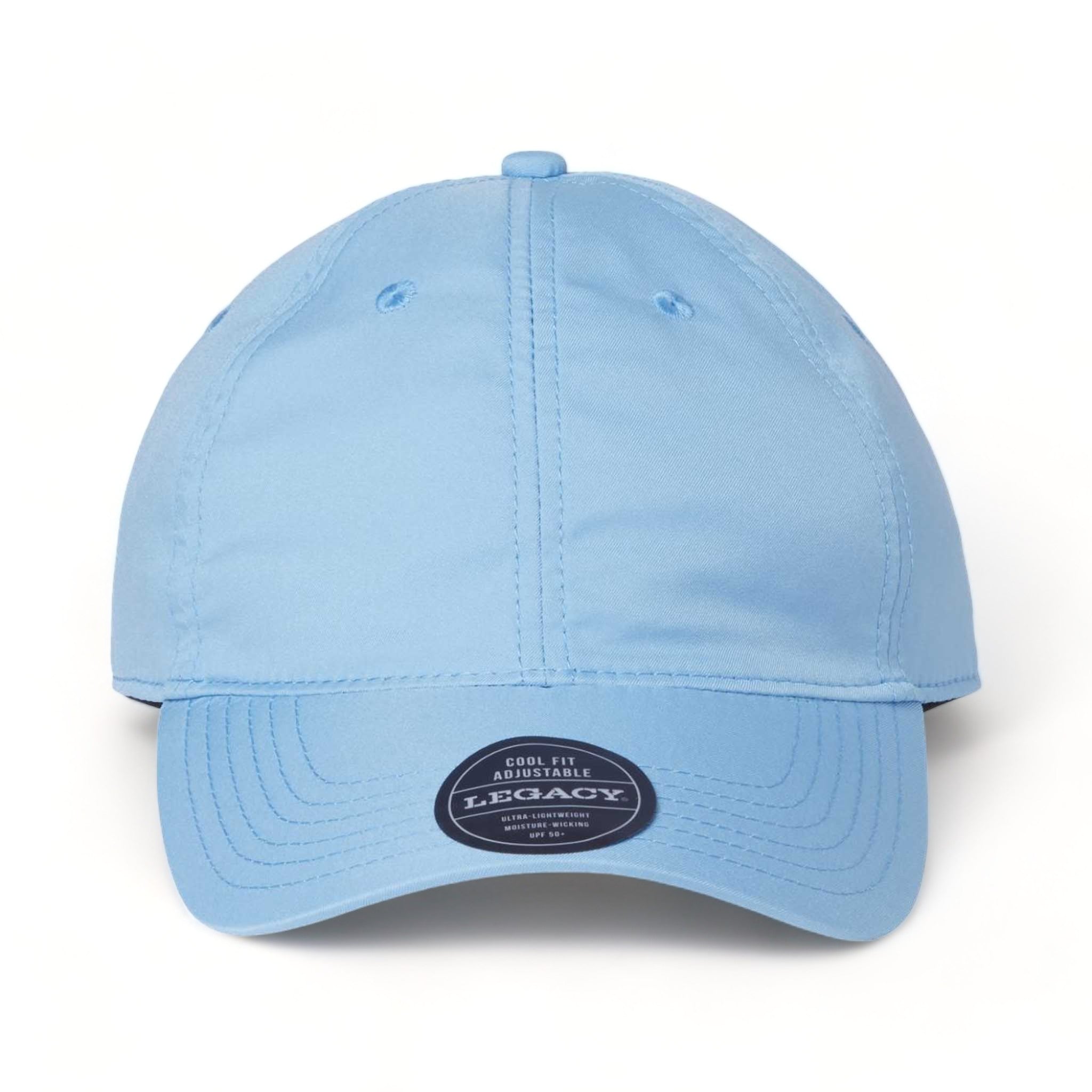 Front view of LEGACY CFA custom hat in light blue