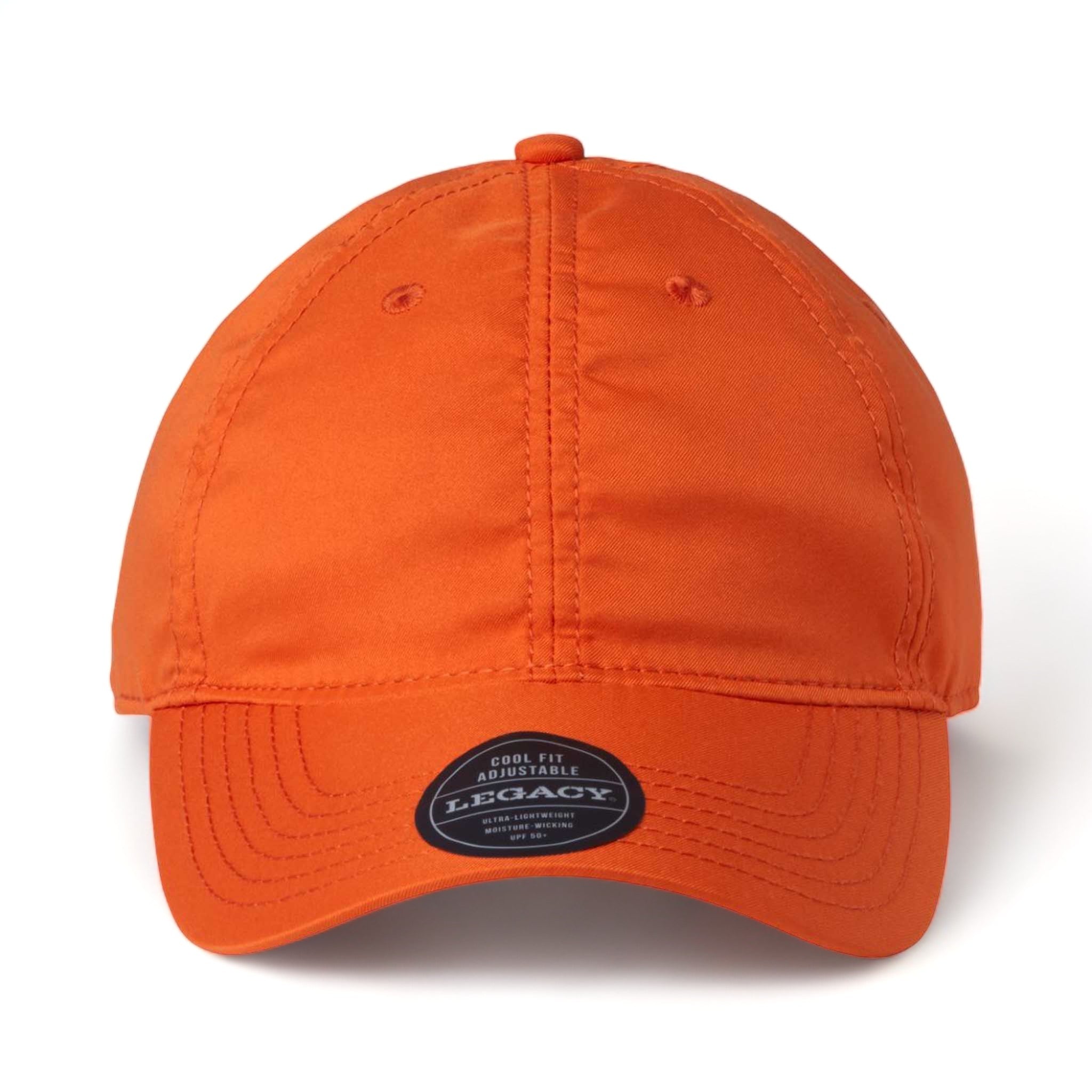 Front view of LEGACY CFA custom hat in orange