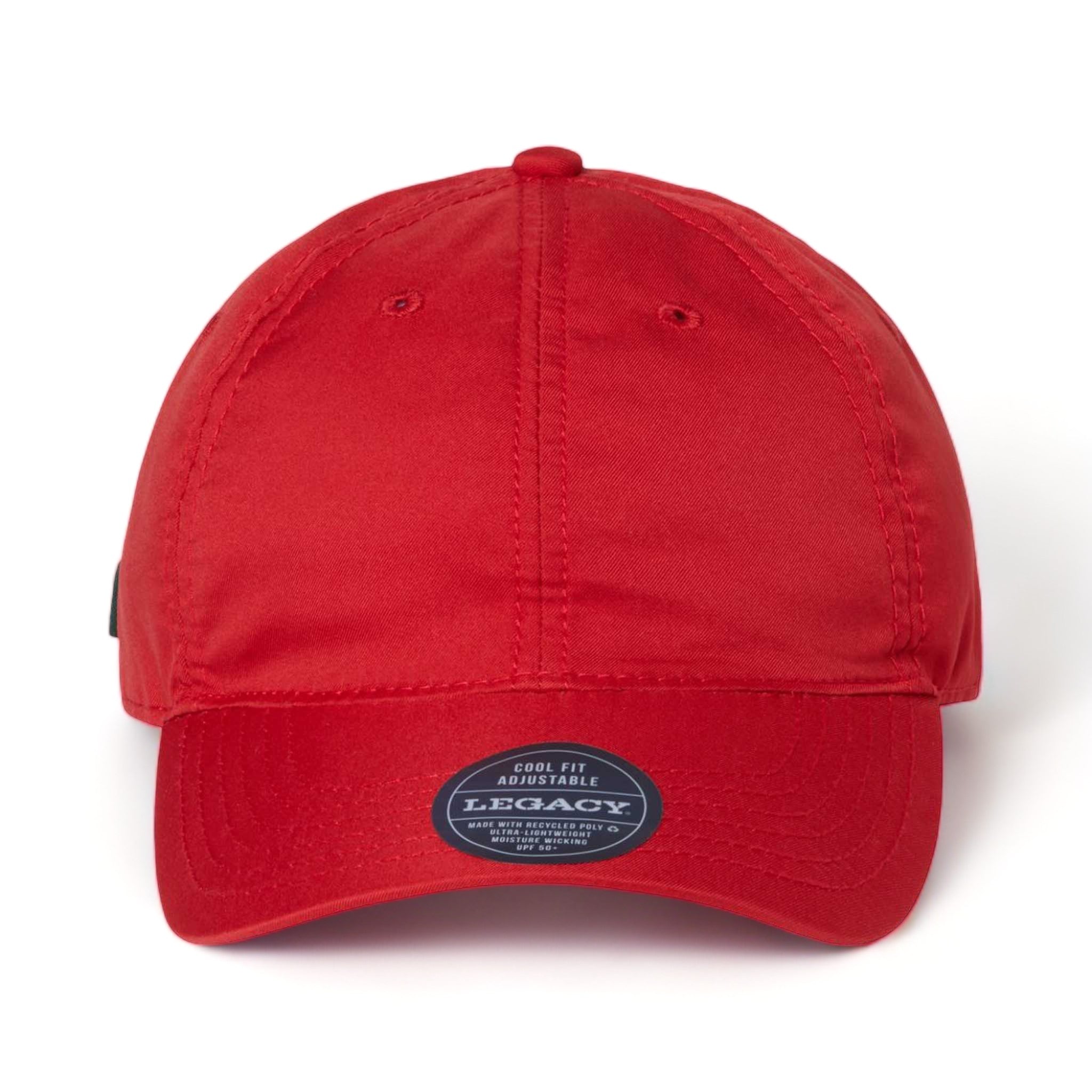 Front view of LEGACY CFA custom hat in scarlet