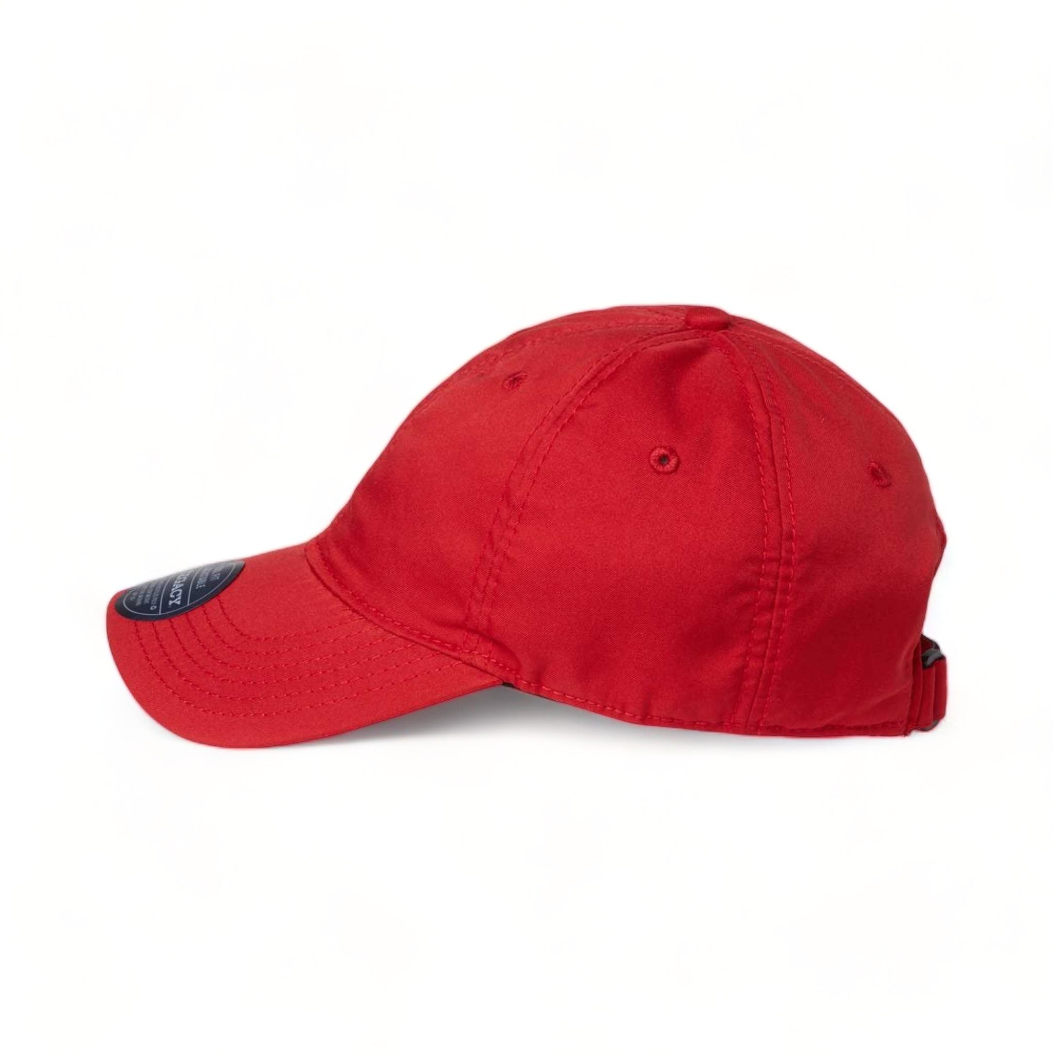 Side view of LEGACY CFA custom hat in scarlet