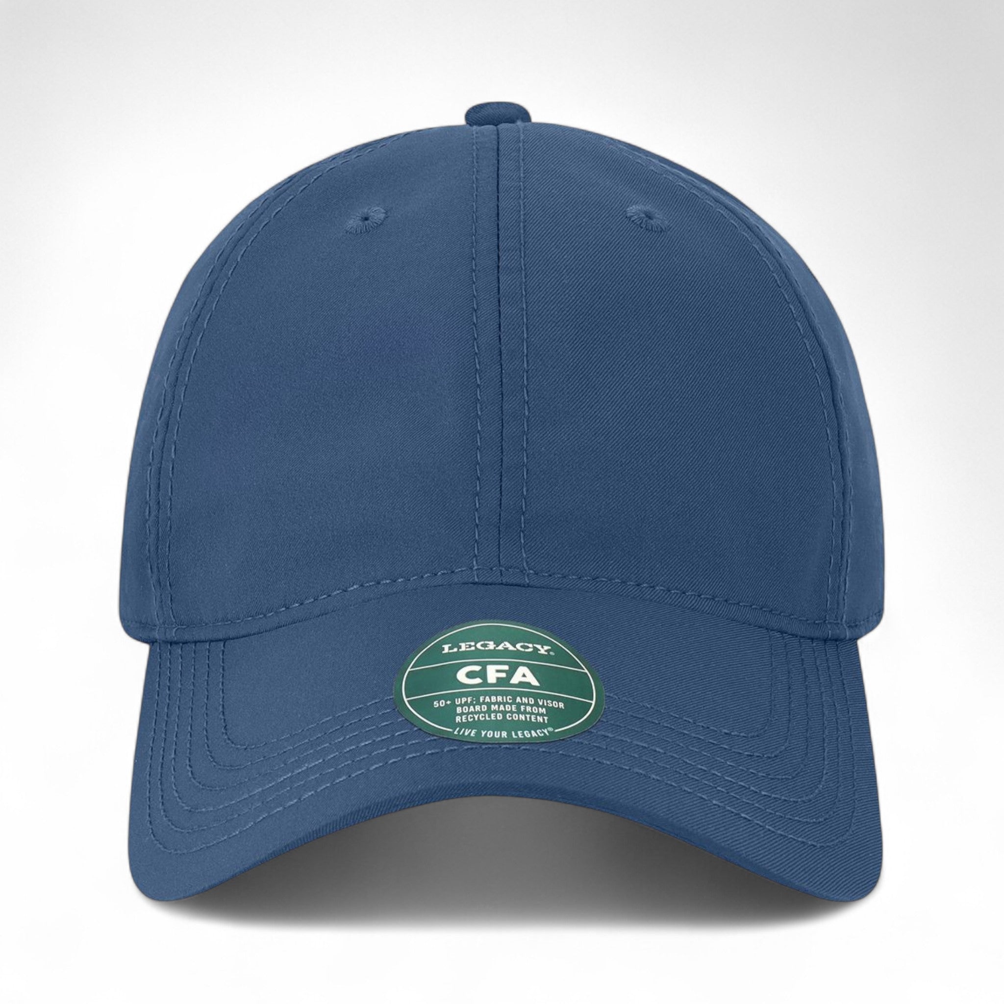Front view of LEGACY CFA custom hat in dark blue