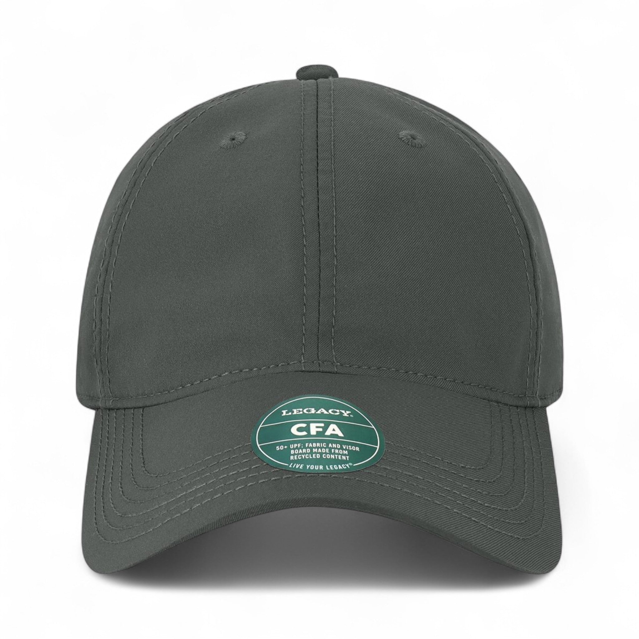 Front view of LEGACY CFA custom hat in dark grey