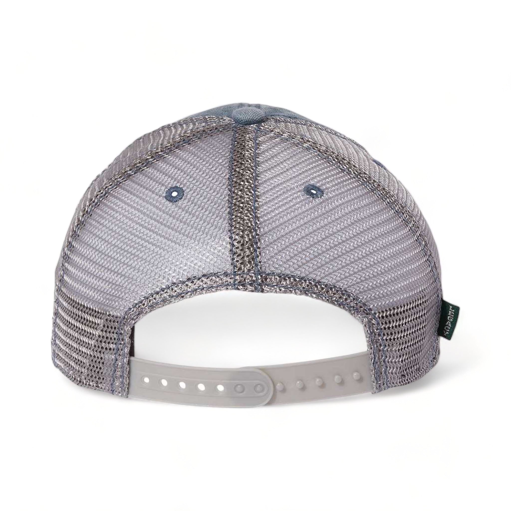 Back view of LEGACY DTA custom hat in blue steel and grey