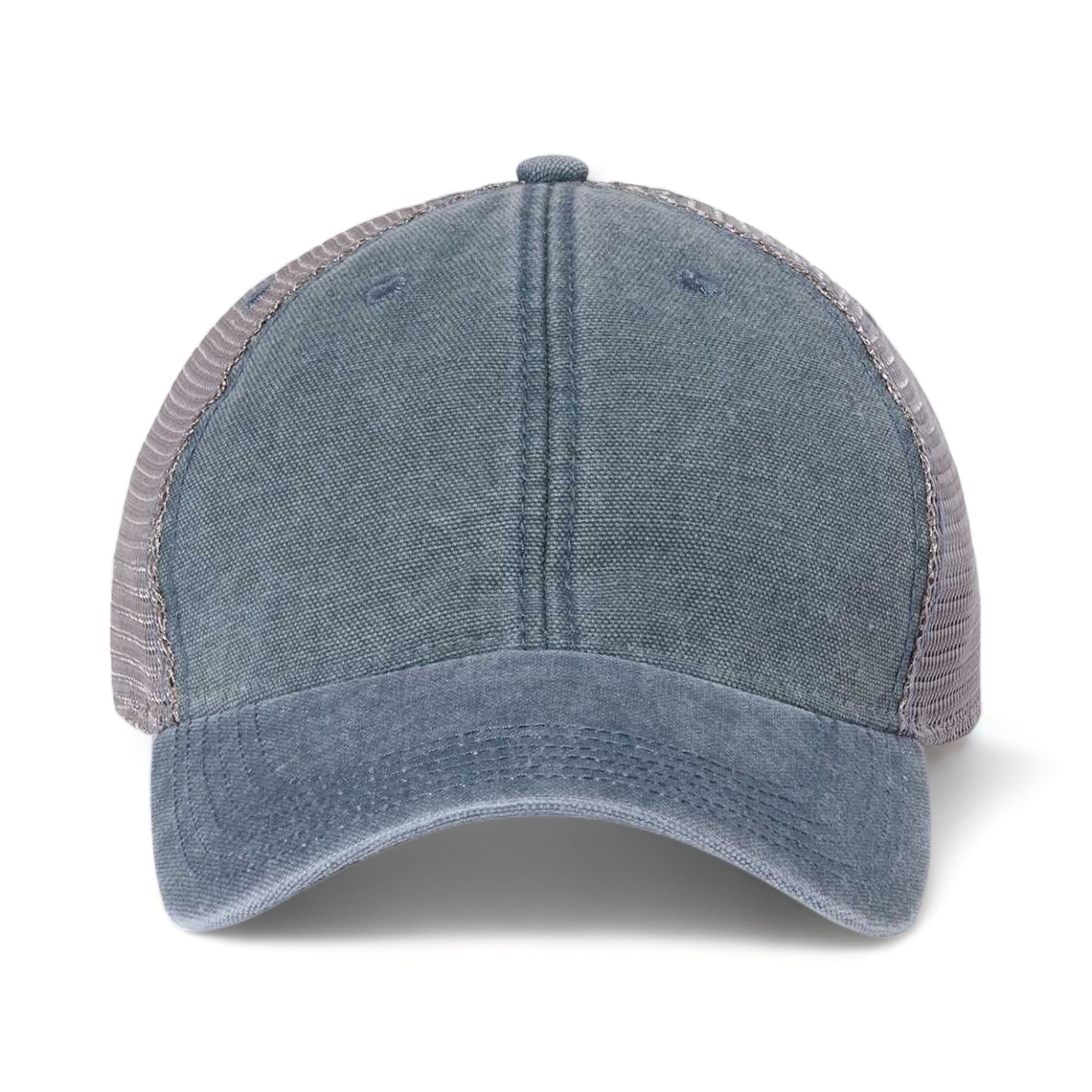 Front view of LEGACY DTA custom hat in blue steel and grey