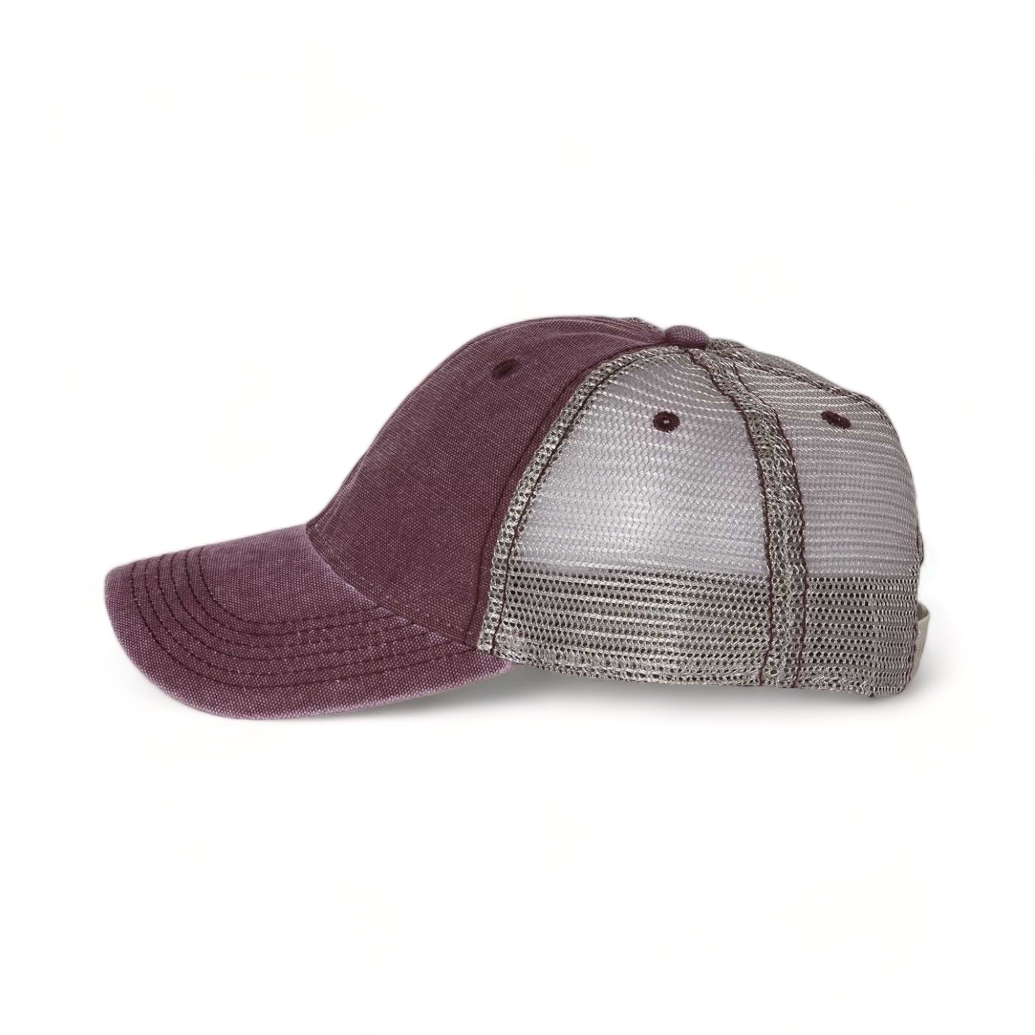 Side view of LEGACY DTA custom hat in burgundy and grey