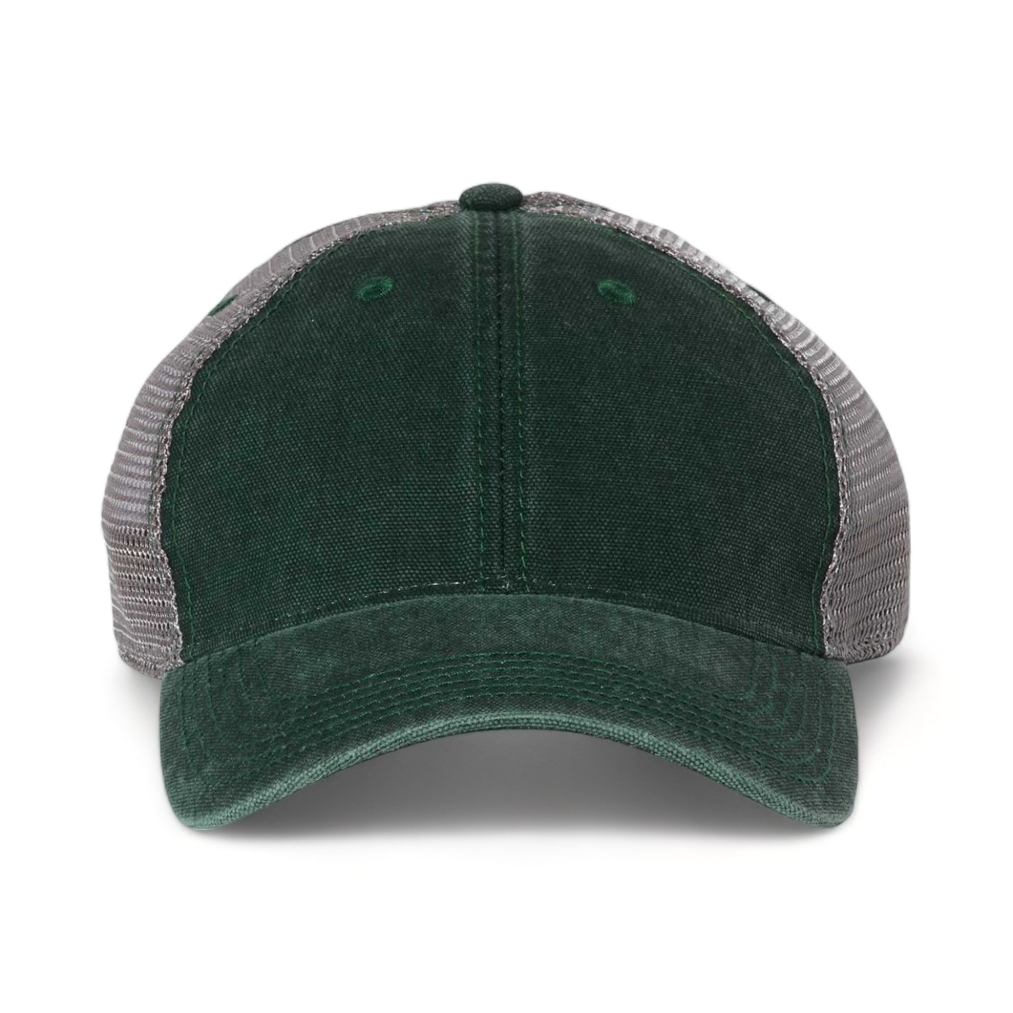 Front view of LEGACY DTA custom hat in dark green and grey