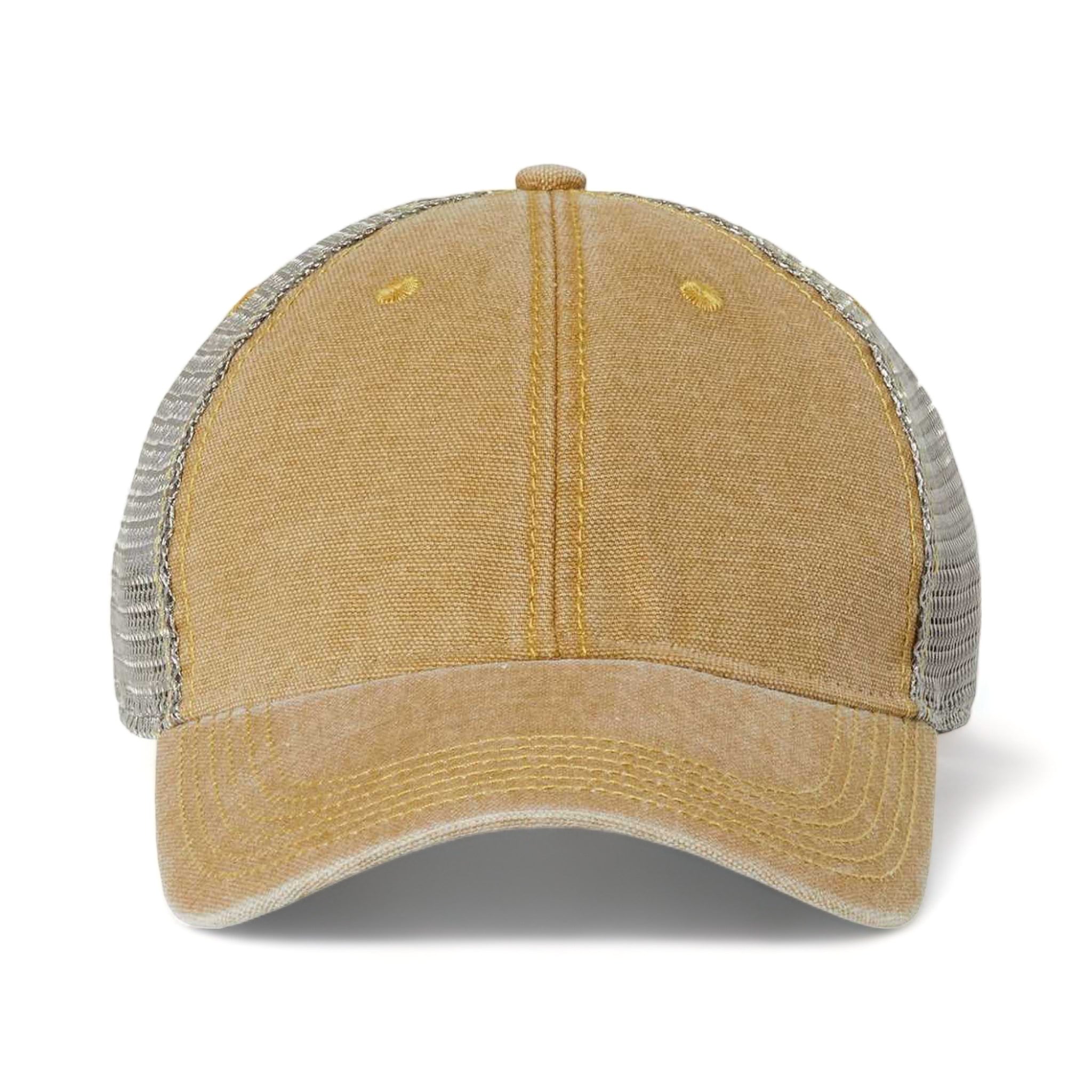 Front view of LEGACY DTA custom hat in khaki and grey