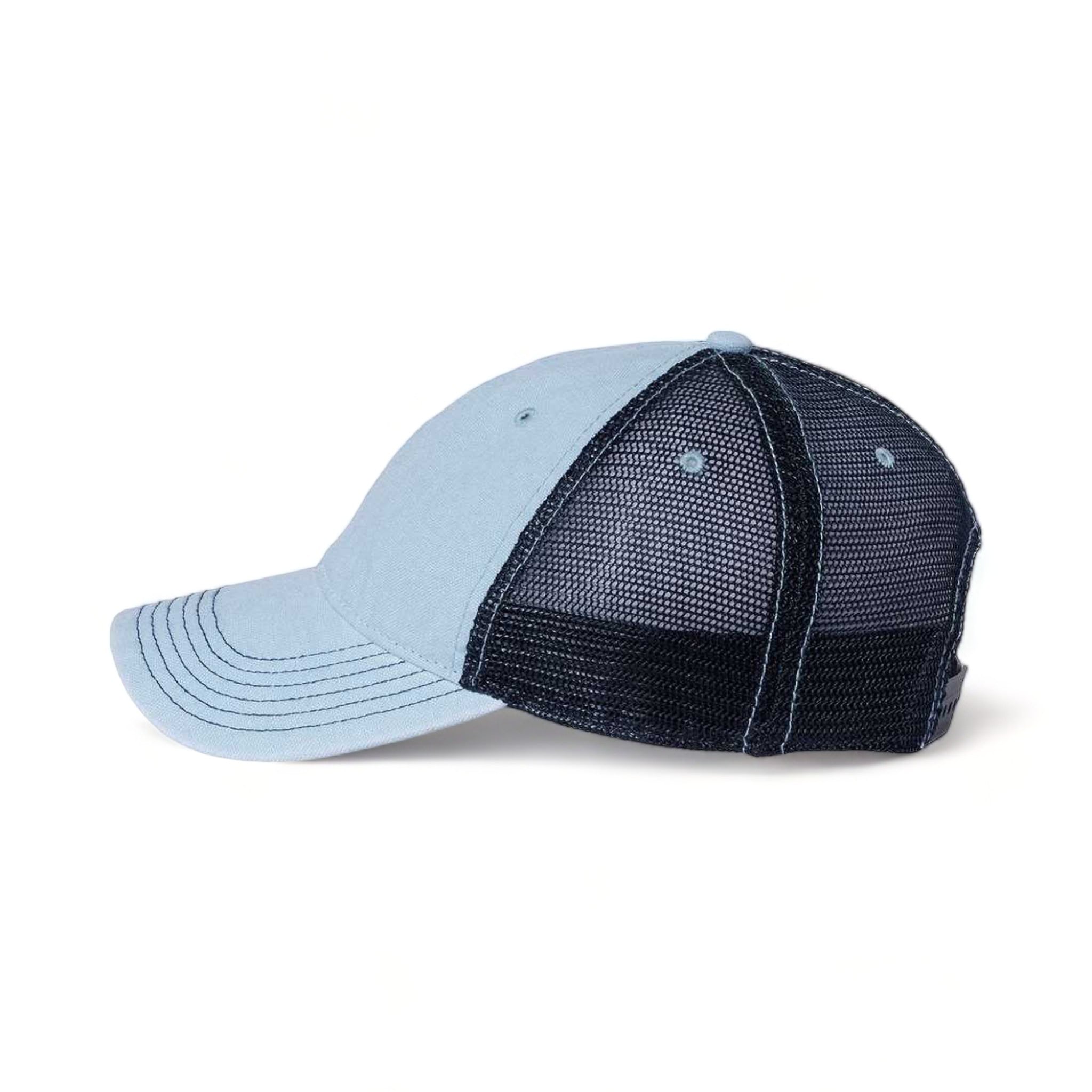 Side view of LEGACY DTA custom hat in light blue and navy