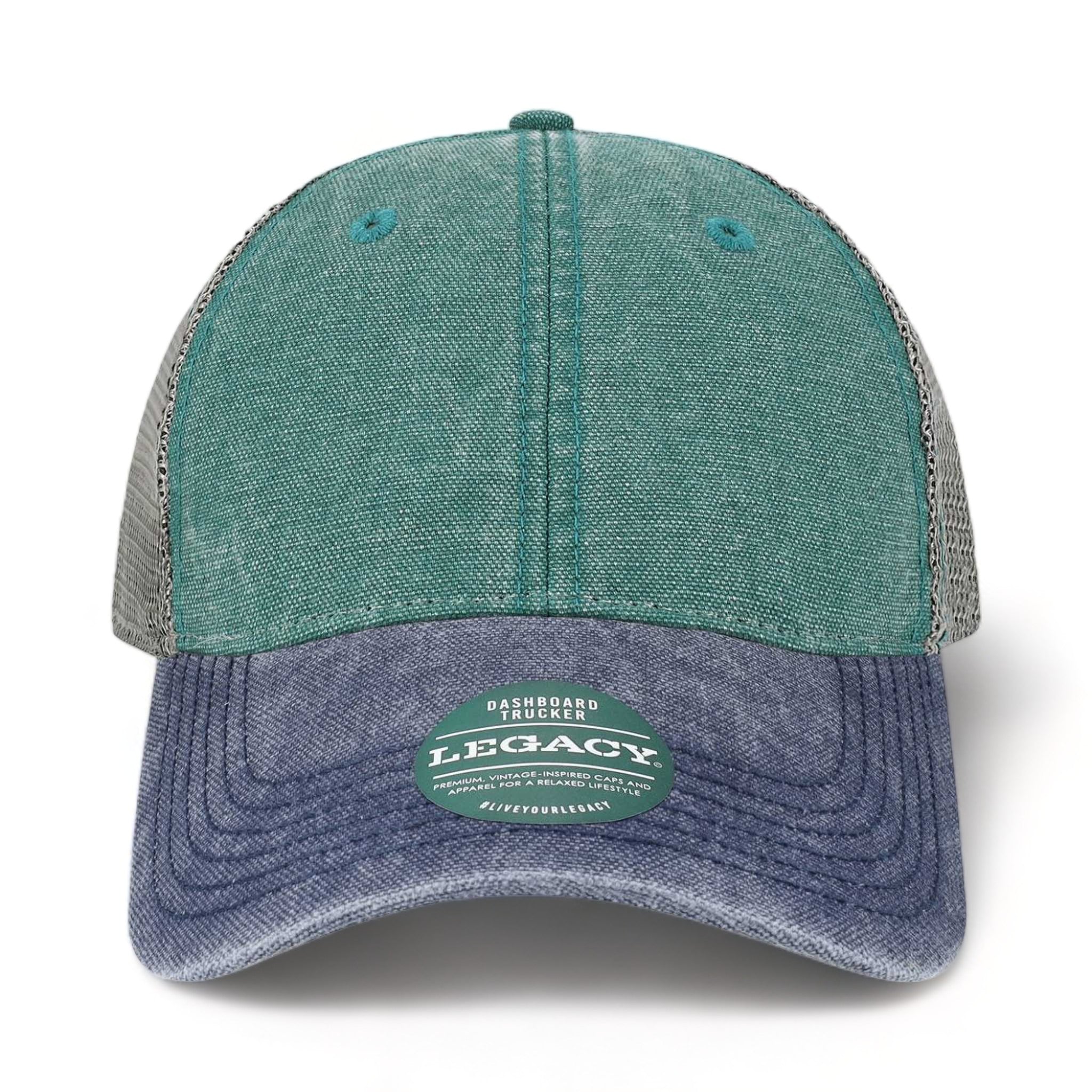 Front view of LEGACY DTA custom hat in marine, navy and grey