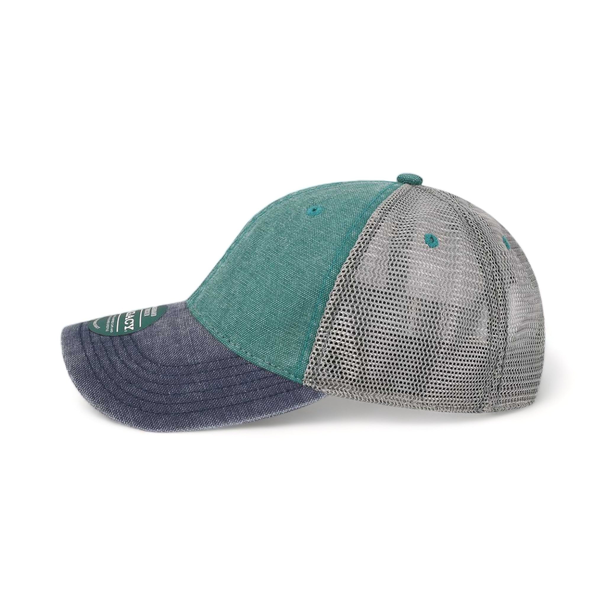 Side view of LEGACY DTA custom hat in marine, navy and grey
