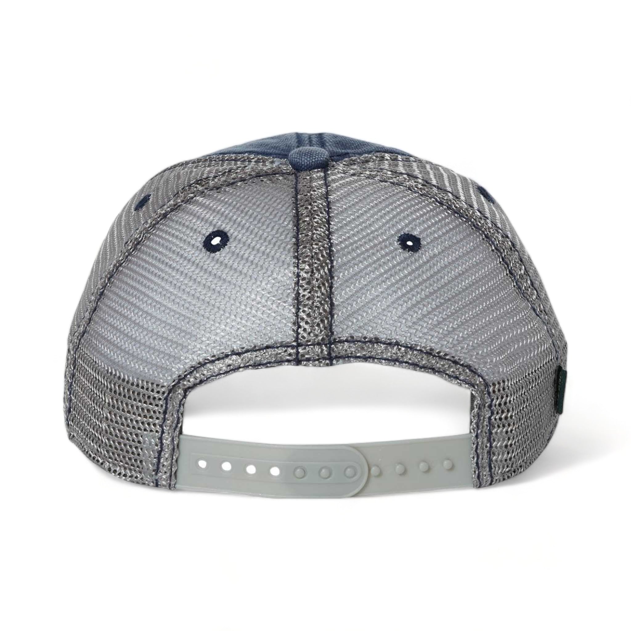 Back view of LEGACY DTA custom hat in navy and grey