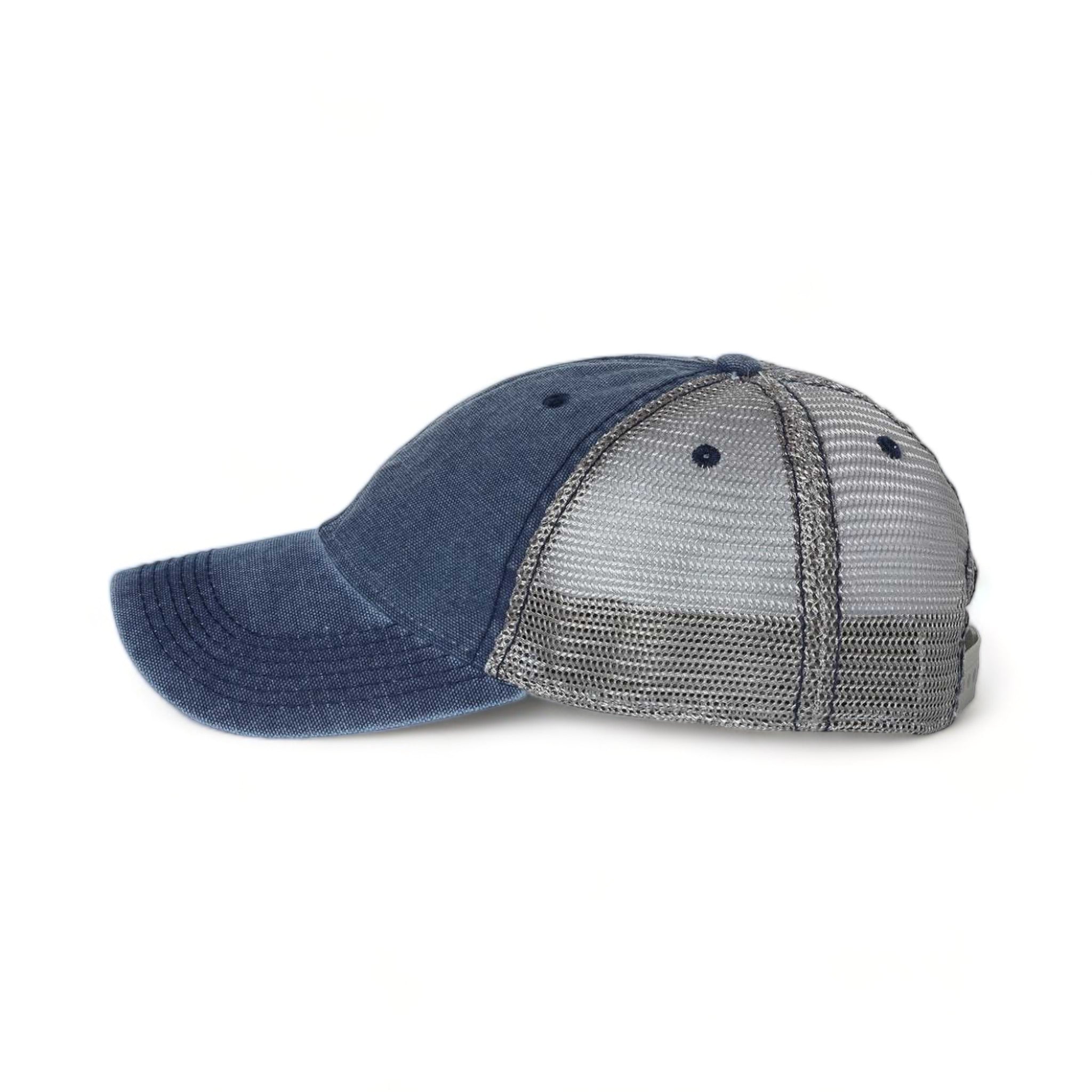 Side view of LEGACY DTA custom hat in navy and grey