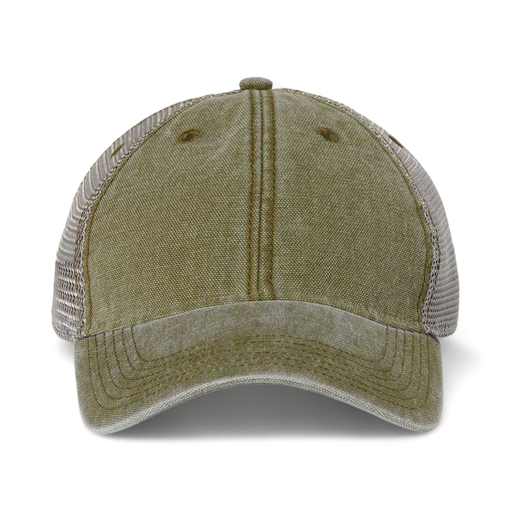 Front view of LEGACY DTA custom hat in olive and grey